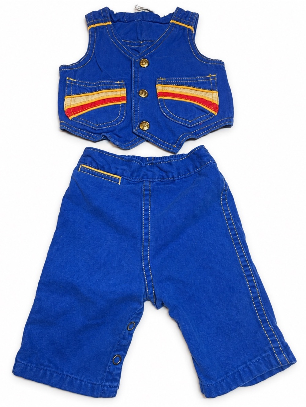 Vintage Montgomery Ward Baby Vest Pants Set 6–9 Months Blue Retro Striped